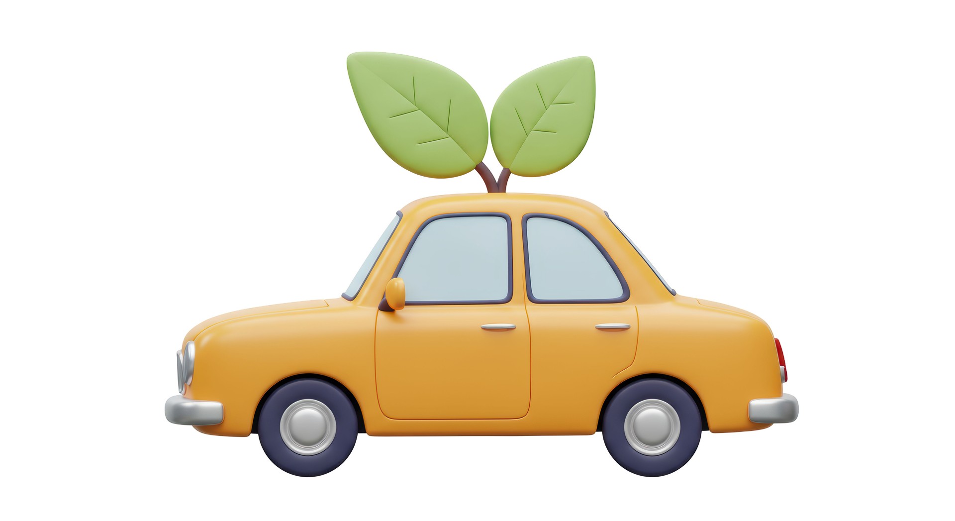 Isolated Electric Car with Plant Leaves